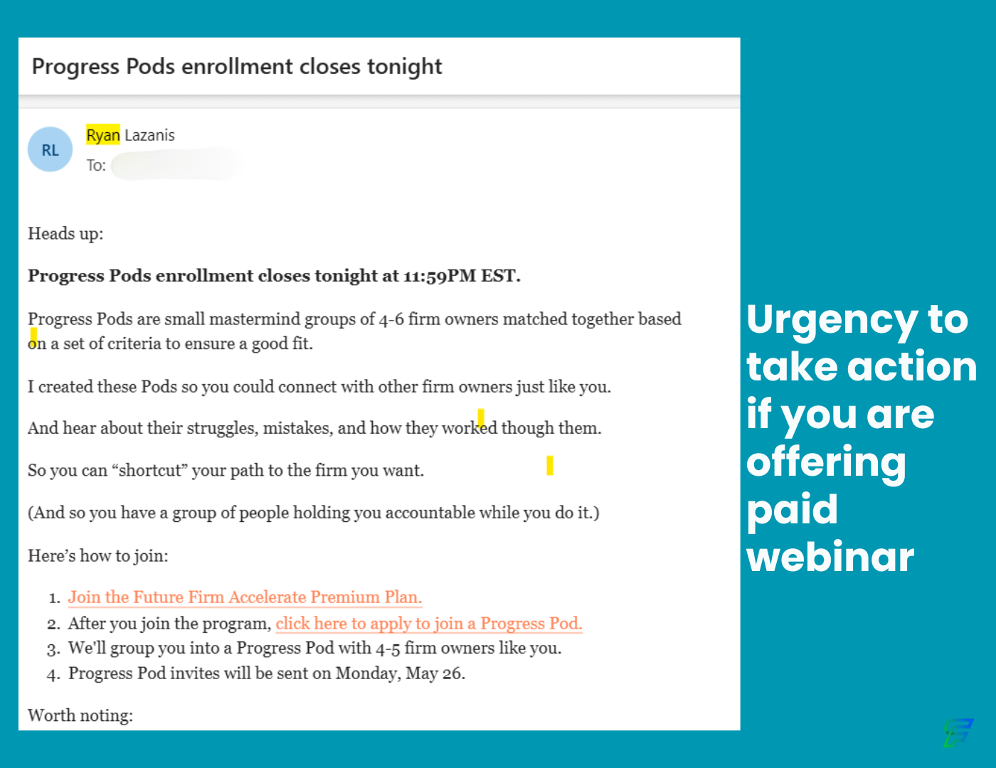 Post No. 21: Urgency for Paid Webinar